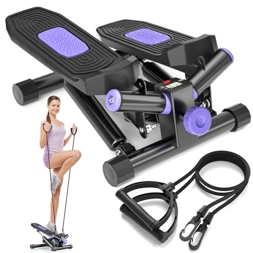 Steppers for Exercise, Stair Stepper with Resistance Bands, Mini Stepper with 300LBS Loading Capacity, Hydraulic Fitness Stepper with LCD Monitor