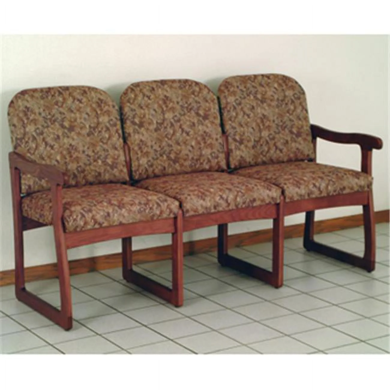 Wooden Mallet DW8-3MHWR Prairie Three Seat Sofa in Mahogany - Watercolor Rose