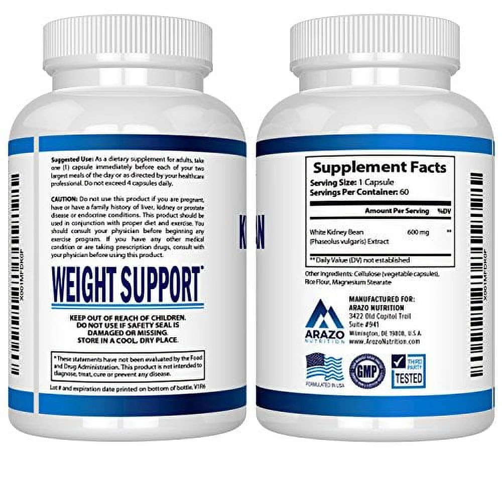 White Kidney Bean Extract - 100% Pure Carb Blocker and Fat Absorber for Weight Loss - Intercept Carbs - Arazo Nutrition