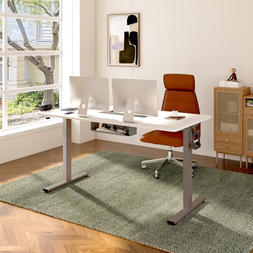 FLEXISPOT EN2 Whole-Piece Standing Desk with Clamp Power Strip, 55 x 28” Electric Stand Up Height Adjustable Desk with Cable Management (Black Frame + 55