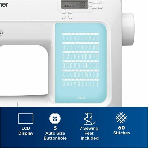 Brother CP60X Computerized Sewing Machine, 60 Built-in Stitches, LCD Display, 7 Included Feet, White