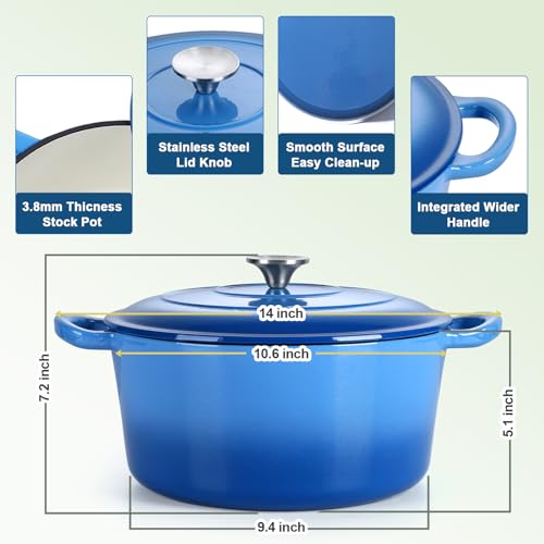 HaSteeL 6 Quart Cast Iron Dutch Oven, Pre-seasoned Enamel Cooking Stock Pot with Lid, Non-stick Round Cookware for Sourdough Bread Baking Roasting Stewing Braising Frying, Heavy Duty & Oven Safe (Red)