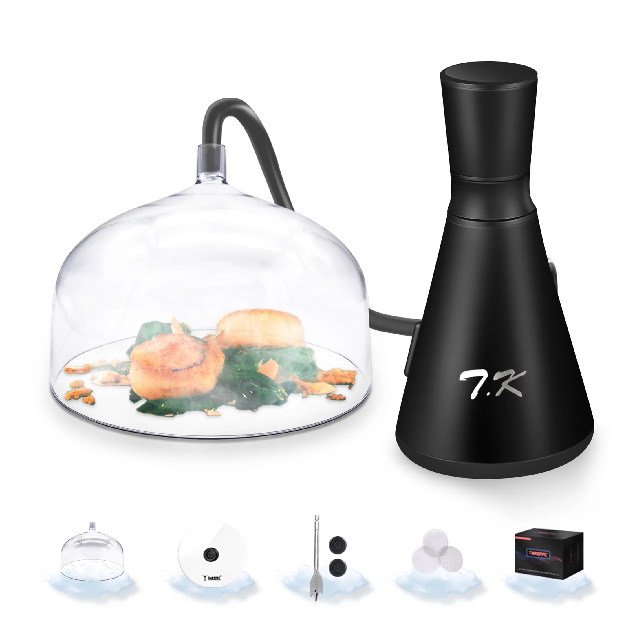 TMKEFFC Smoking Gun Cocktails Smoker Kit, Portable Hand-held Smoke Infuser for Food Beverages Drinks, Resin Dome Cloche Cover, Cup Cover, DIY Flat Drill Bit and Rubber Ports Included, Black