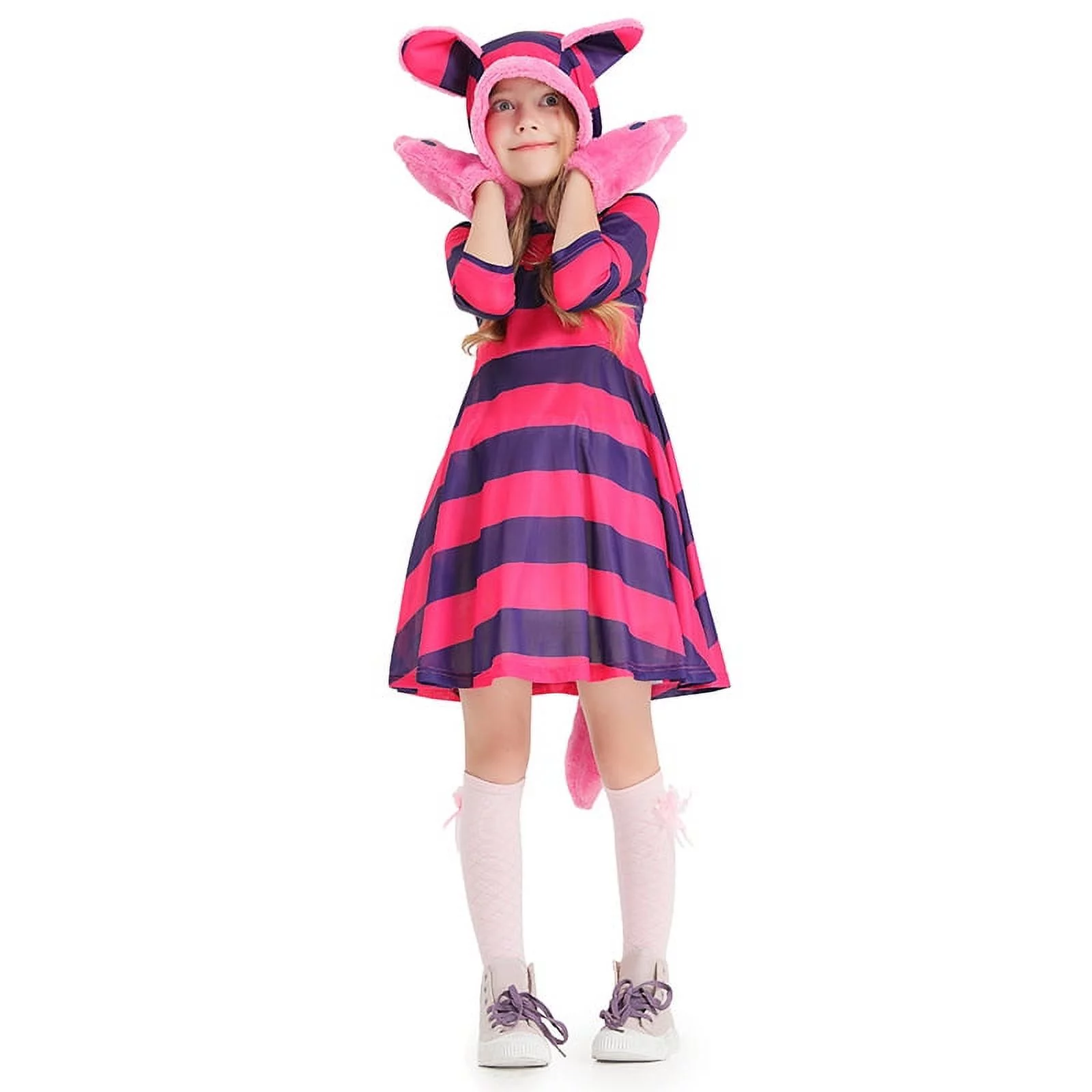 Cozy Cheshire Cat Girl's Party Fancy-Dress Costume for Child with Cute Plush Paw
