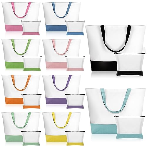 Sanwuta 20 Pcs Large Blank Canvas Tote Bags and Makeup Bags Blank Reusable Grocery Luggage Canvas Tote with Handles(10 Airy Pastel Pack)