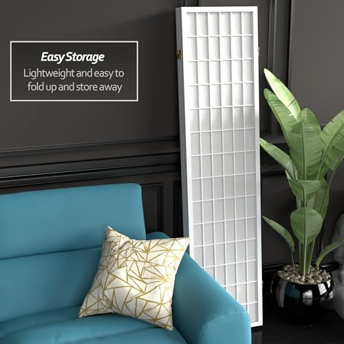 Red Lantern 6 ft. Tall Window Pane Shoji Screen-Natural-4 Panels Room Divider