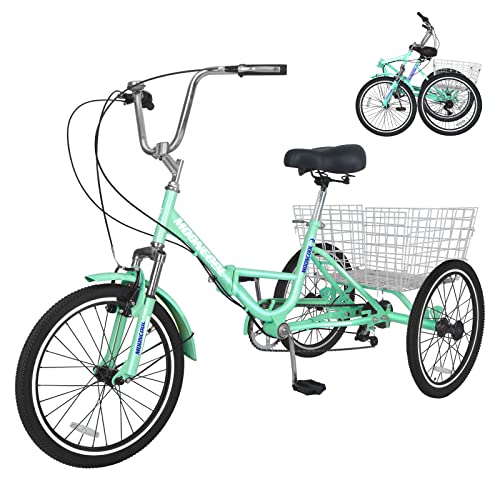 Adult Folding Tricycles Folding Bikes, 7 Speed 20/24/26 Inch 3 Wheel Adult Trikes Cruiser Bike with Large Basket, Foldable Tricycle for Adults, Women, Men, Seniors