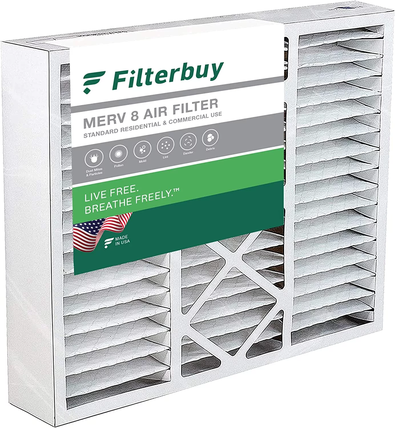 Filterbuy 20x25x5 MERV 8 Pleated HVAC AC Furnace Air Filters for Honeywell FC100A1037, Lennox X6673, Carrier, and More (1-Pack)