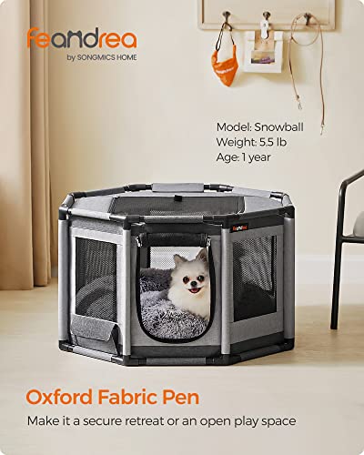 Feandrea Dog Playpen, Oxford Fabric Dog Fence, Octagon Dog Crate, L, 44.1 x 44.1 x 24.4 Inches, PVC Pipe Frame, Breathable Mesh, Double Openings, Dove Gray and Slate Gray UPDC003G01