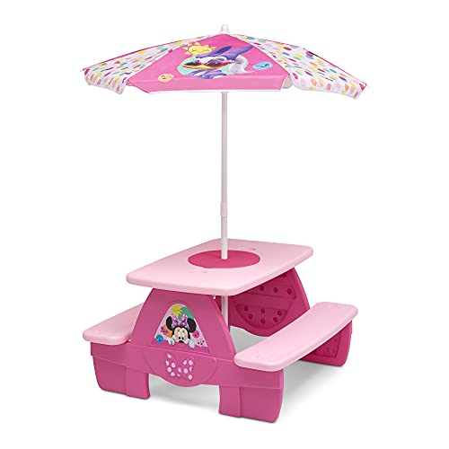 Delta Children 4 Seat Activity Picnic Table with Umbrella and Lego Compatible Tabletop, PAW Patrol