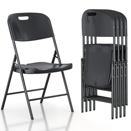 VECELO 4 Pack Folding Chairs, Indoor/Outdoor Use Plastic Seat with Steel Frame, for Events, Office, Wedding, Party, Stackable & Portable, Matte Black