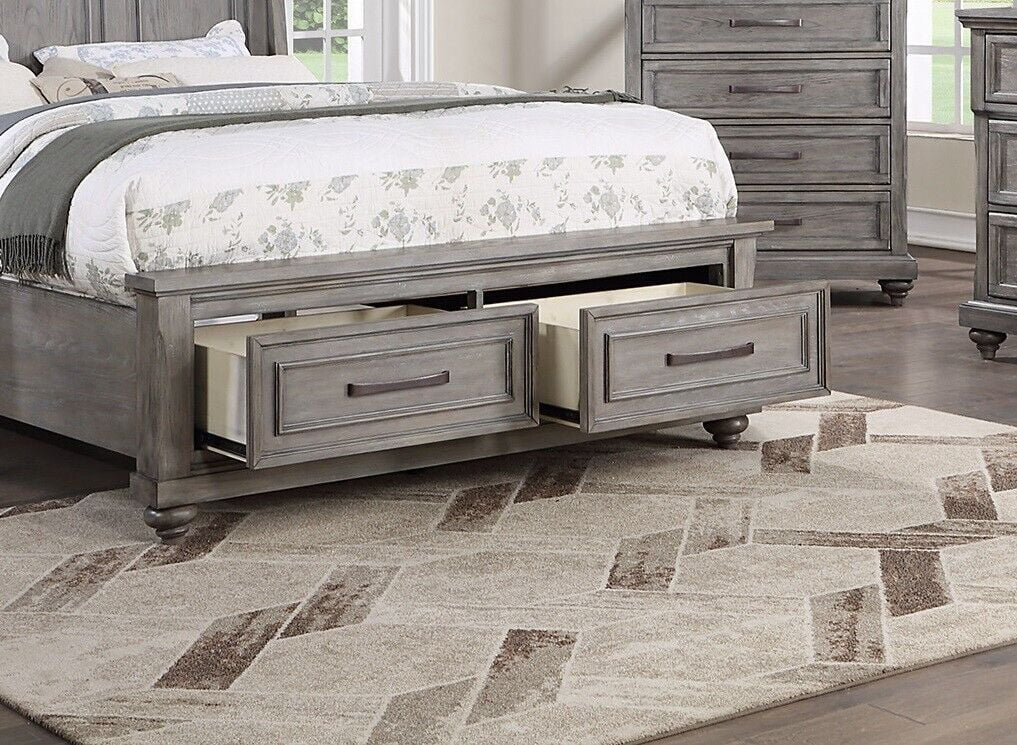 Transitional Queen Size Bed 1pc Bedroom Furniture Plywood MDF Sleigh 3-Panel Design Headboard Footboard w Drawers Veneer