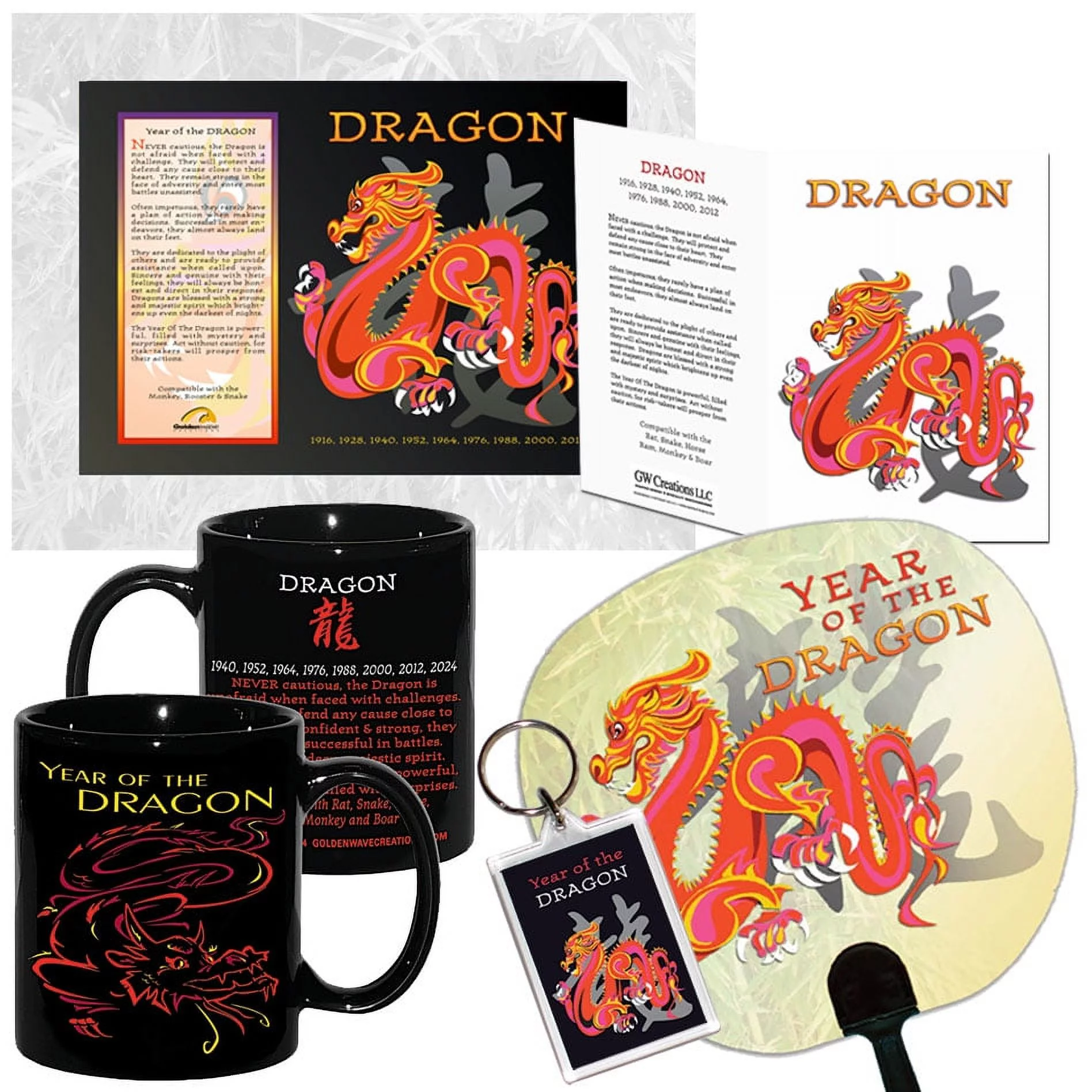 Asian Oriental Chinese Zodiac Horoscope YEAR OF THE DRAGON 6 Piece Gift Set