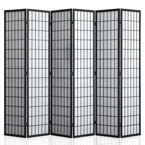 WelFurGeer 4 Panel Shoji Screen Room Divider, Folding Privacy Screens, Room Partitions and Dividers, Decorative Room Dividers, Wall Dividers for Room Separation, Japanese Room Divider for Home (Black)