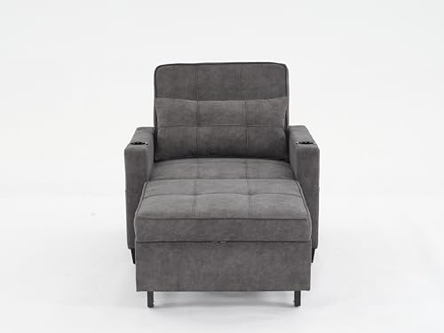 INMOZATA Convertible Sofa Bed Chair with Cup Holder, USB Port, 3-in-1 Sofa Chair Bed with Adjustable Backrest, Cat-Scratch Leather Sleeper Chair, Futon Chair Bed for Living Room, Bedroom, Blue