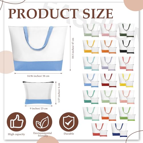 Sanwuta 20 Pcs Large Blank Canvas Tote Bags and Makeup Bags Blank Reusable Grocery Luggage Canvas Tote with Handles(10 Airy Pastel Pack)