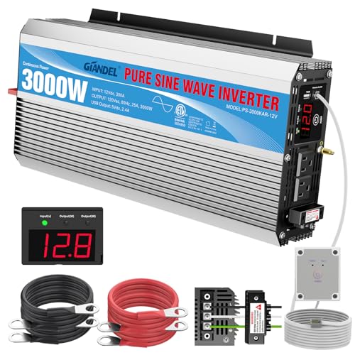 2200Watt Pure Sine Wave Solar Power Inverter with 20A Solar Charger Controller PWM and Wired Remote for Solar Setup RVs Camper Truck