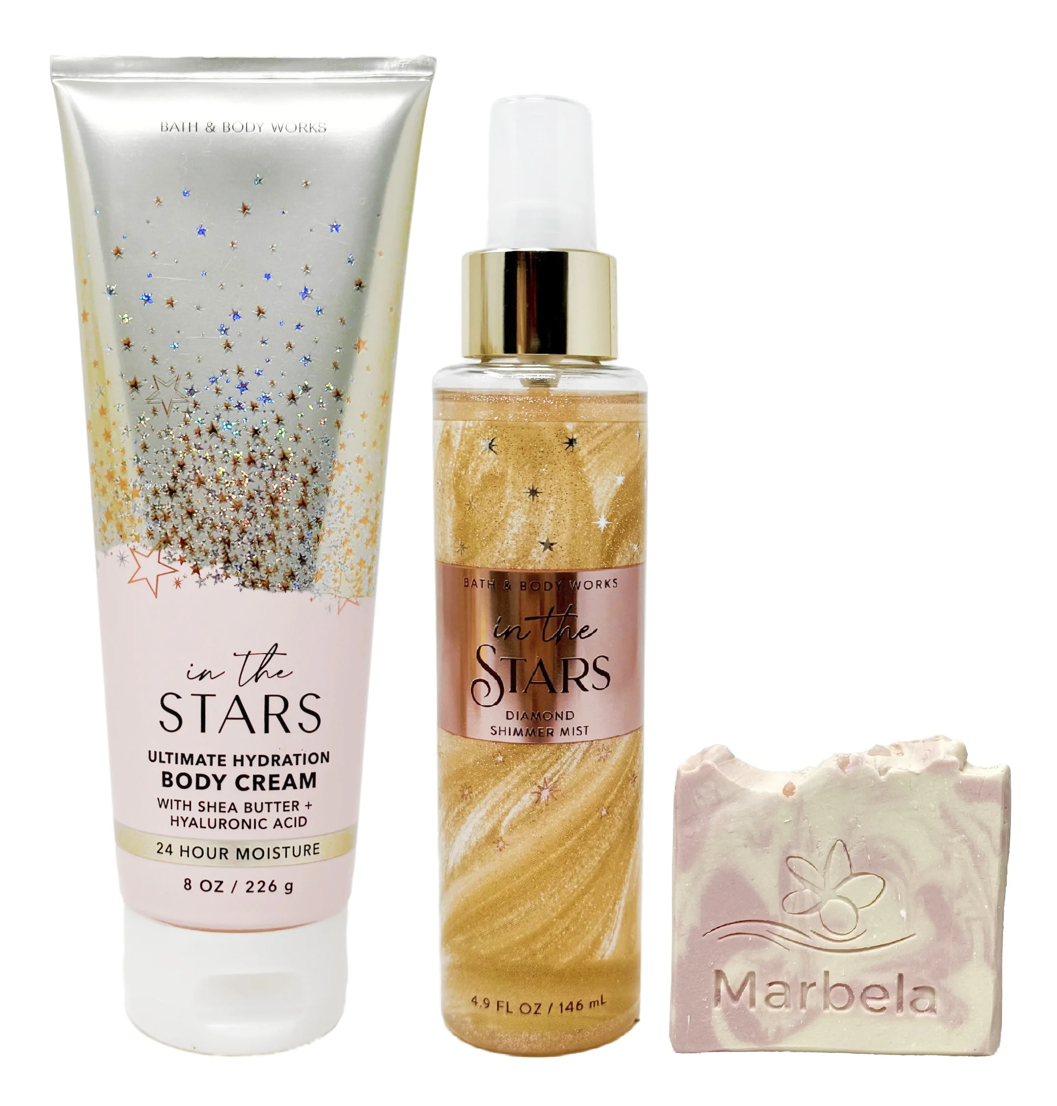 Bath & Body Works In The stars - Duo Gift Set - Body Cream and Diamond Shimmer Mist With a Himalayan Salts Springs Sample Soap.