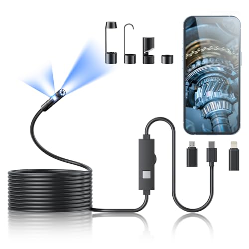 Endoscope Camera with Light,1920P HD Borescope Tools with 8 Adjustable LED Lights, Endoscope with Semi-Rigid Snake Camera, Inspection Borescope for iOS and Android-16.4ft Single Lens