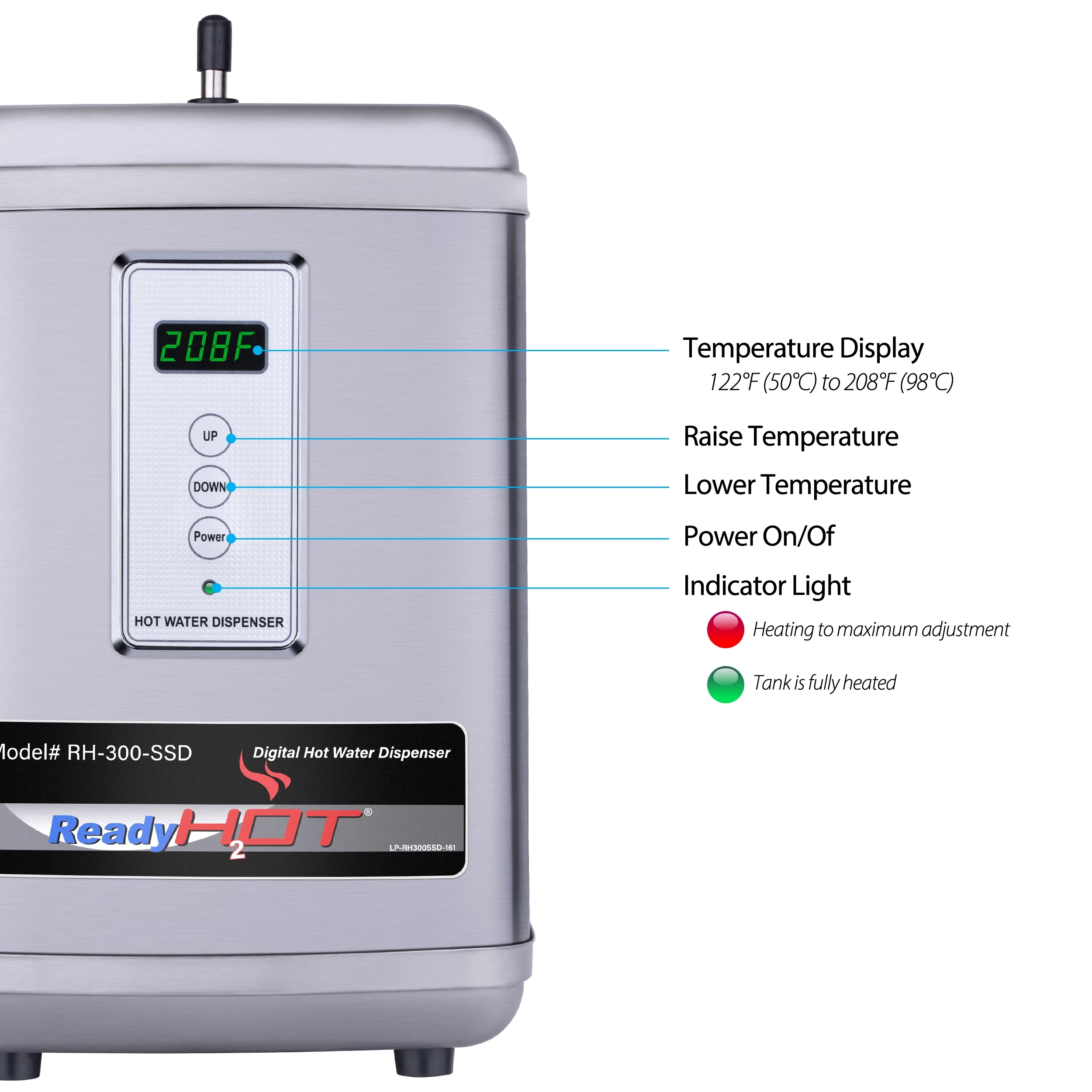 Ready Hot 41-RH-300-F560-BN Digital Hot Water Dispenser 1300W with Brushed Nickel 2 Handle Faucet