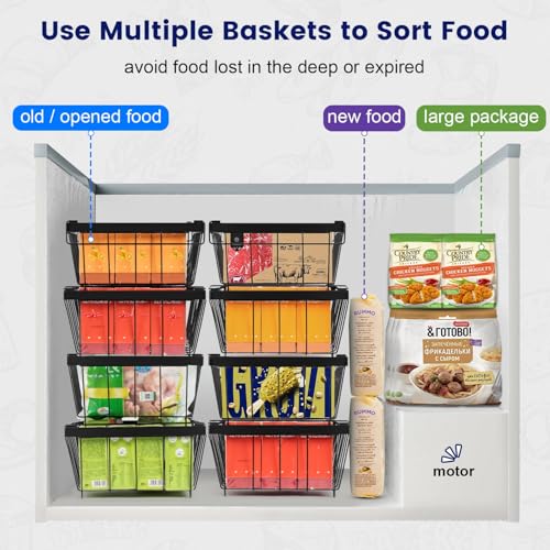 Wetheny Freezer Organizer Bins - Fit 10 to 20 Cu.FT Chest Freezer, 2 Pack Large Expandable Stackable Deep Freezer Organizer Bins, Wire Sort Frozen Food Baskets, Black