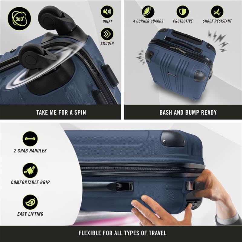 Kenneth Cole REACTION Out of Bounds Lightweight Hardshell 4-Wheel Spinner Luggage, Cobalt Blue, 20-Inch Carry On