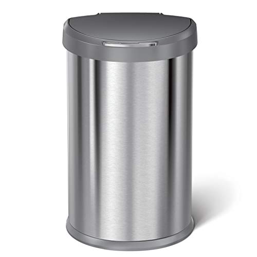 simplehuman 45 Liter / 12 Gallon Semi-Round Sensor Automatic Trash Can, Brushed Stainless Steel with Grey Plastic Lid