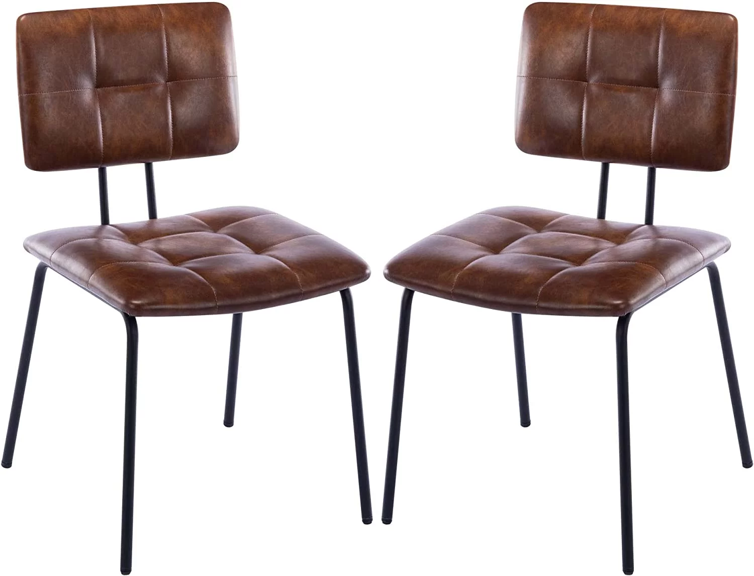Duhome Faux Leather Dining Chairs Set of 2, Modern Upholstered Dining Room Chairs with Black Metal Legs, Brown