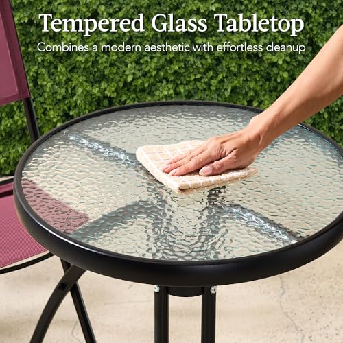 Best Choice Products 3-Piece Patio Bistro Dining Furniture Set w/Glass Tabletop, 2 Folding Chairs, Steel Frame, Polyester Fabric - Gray