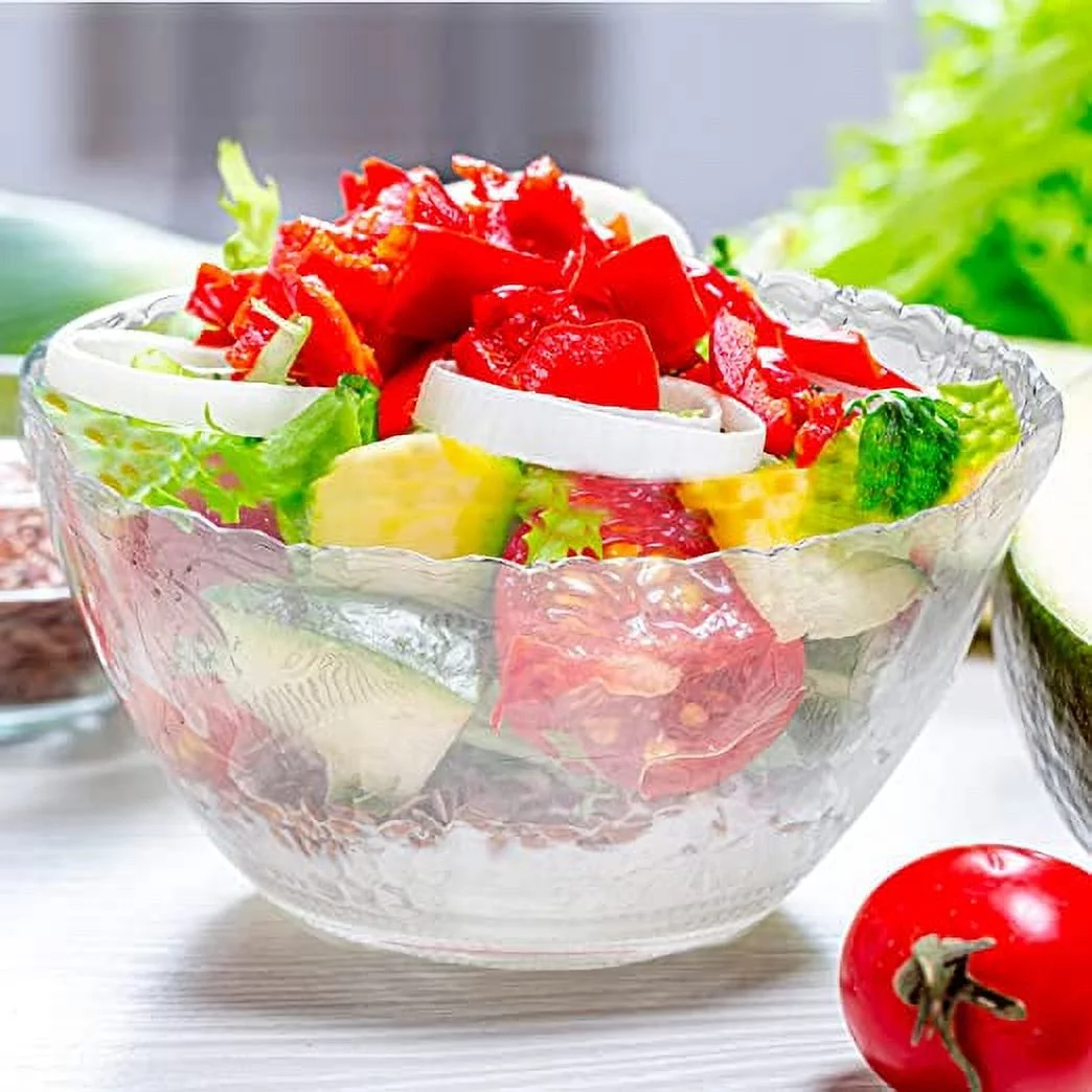 Punch Bowl with Ladle - 2 Gallon Large Clear Plastic Punch Bowl with Ladle - Embroidered Design 8 Quart Serving Bowl with 5 OZ Plastic Serving Ladle