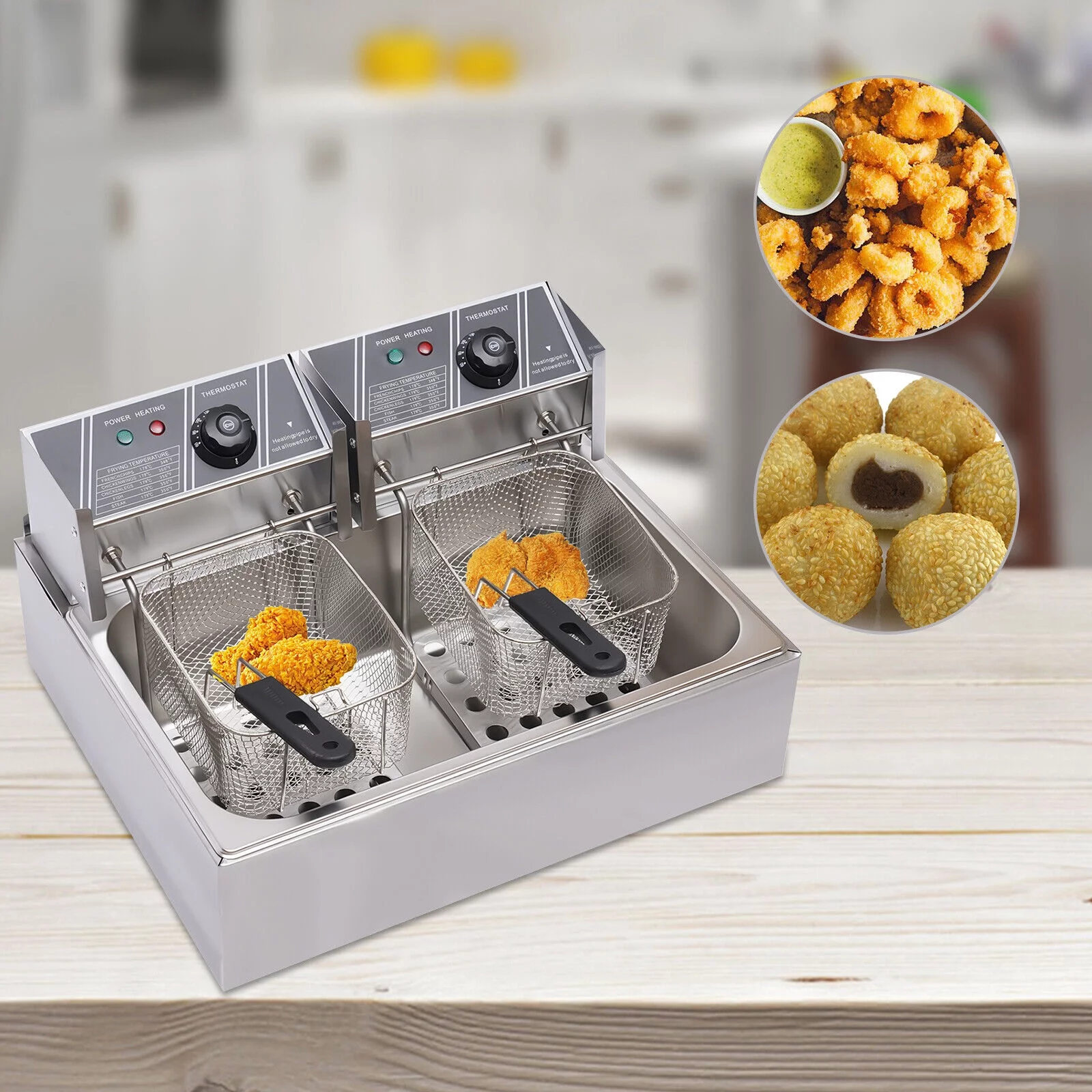 5000W 12L Commercial Restaurant Electric Deep Fryer Dual Tank  Stainless Steel