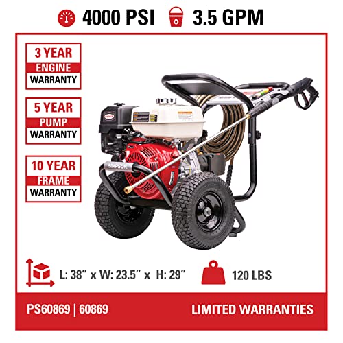 Simpson 61014 3500 PSI at 2.5 GPM Honda GX200 with AAA AX300 Axial Cam Pump Cold Water Professional Gas Pressure Washer PS61002-S