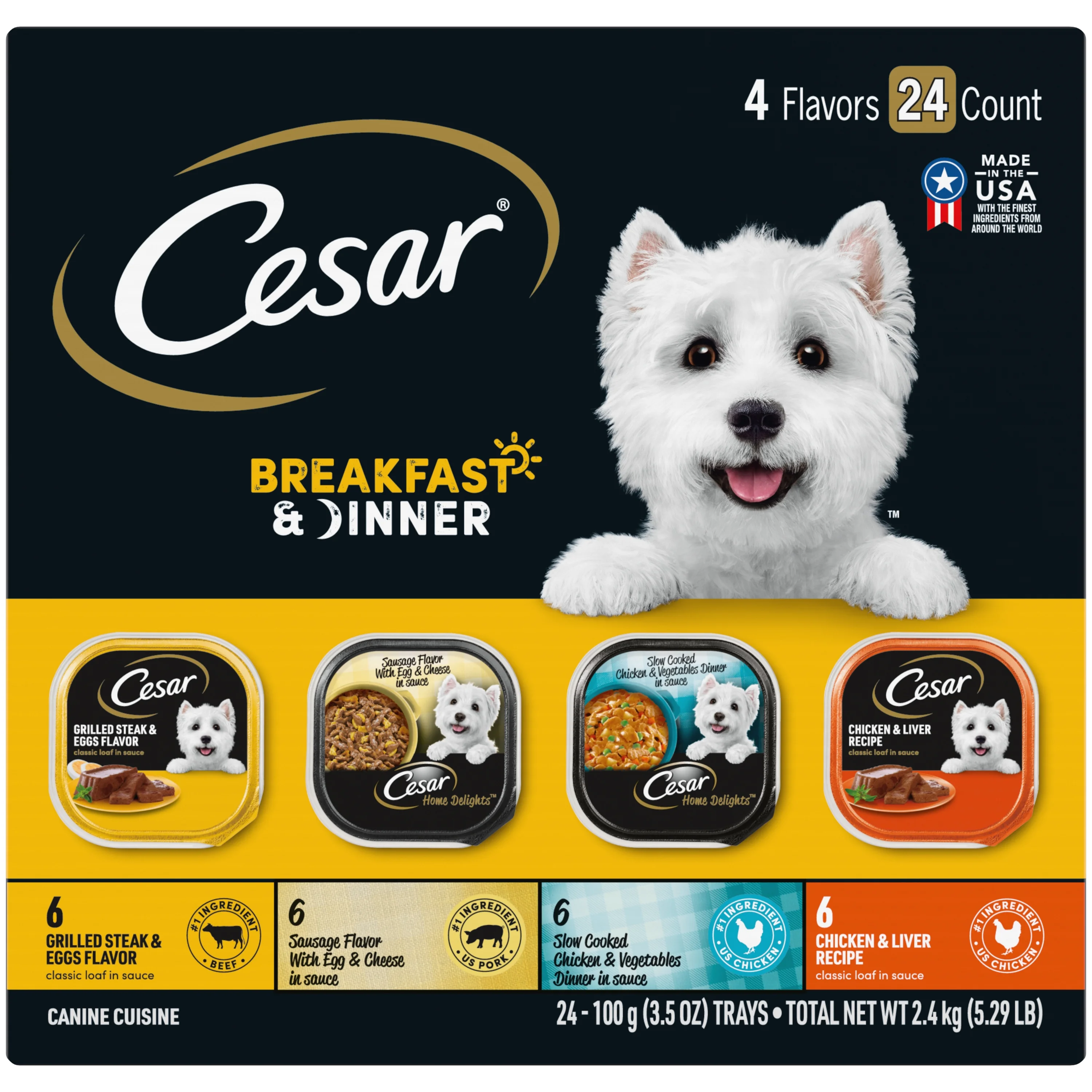 CESAR HOME DELIGHTS Breakfast & Dinner Variety Pack, (24 Pack) 3.5 oz.Trays