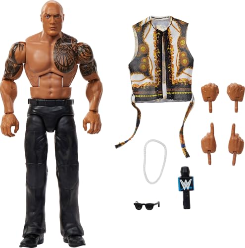 Mattel WWE Elite Action Figure & Accessories, Series #115 6-inch Collectible The Rock with 25 Articulation Points & Swappable Hands