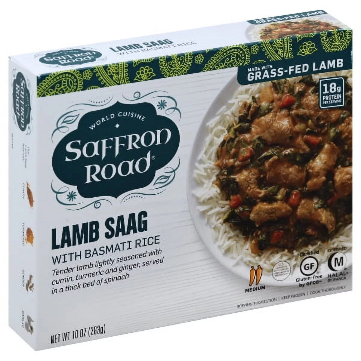 Saffron Road Lamb Saag with Basmati Rice, 10 Ounce -- 8 per case.