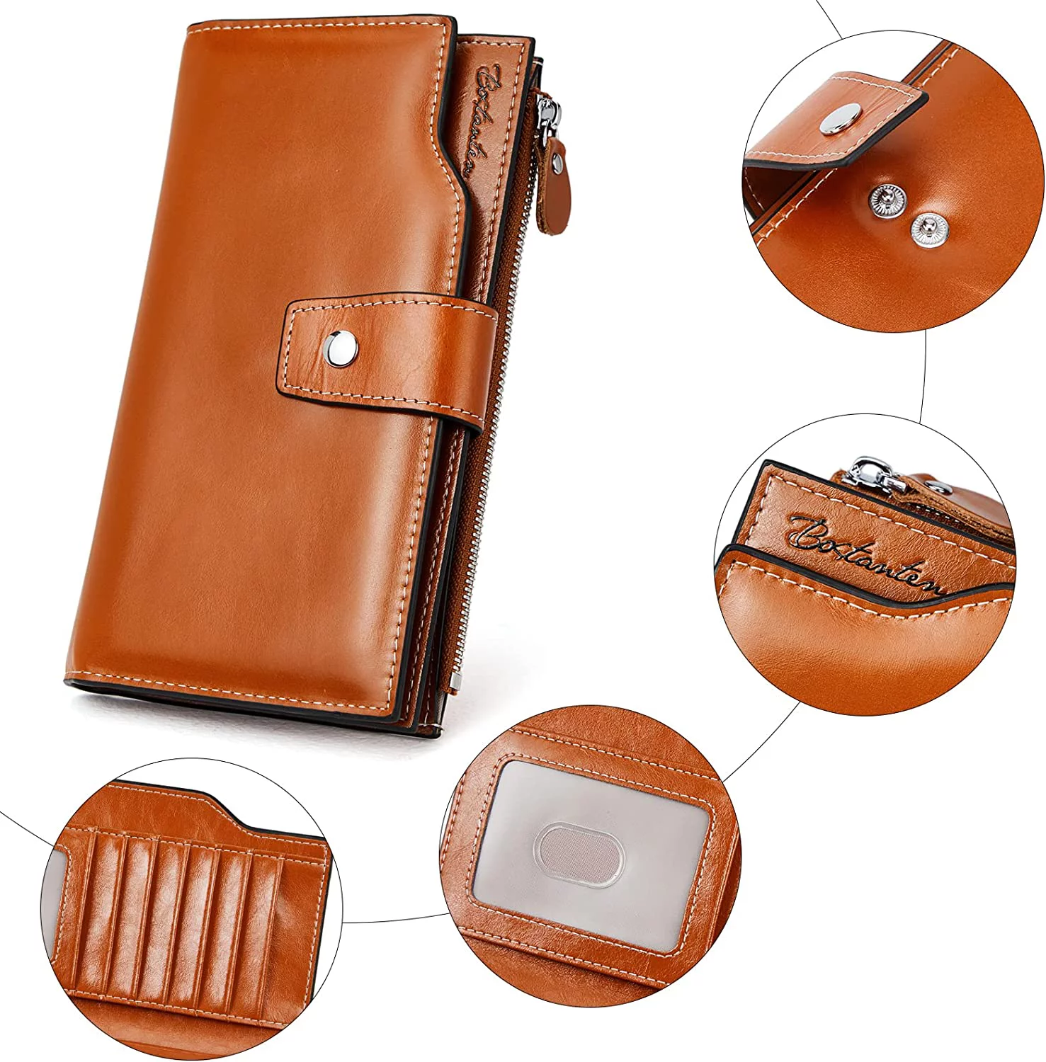 BOSTANTEN Womens Leather Wallets RFID Blocking Large Capacity Credit Cards Holder Phone Clutch