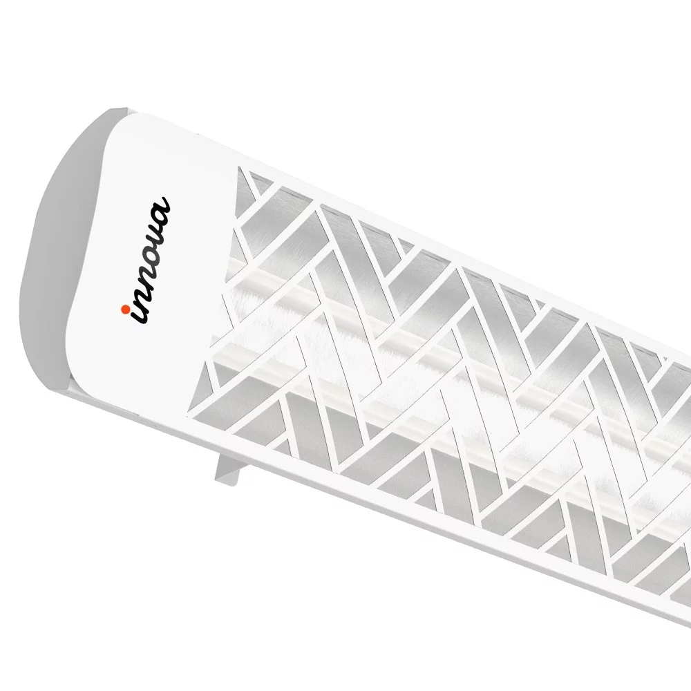 Innova-6000 Watt Electric Infrared Dual Element Heater-208 Voltage-White Finish-Chevron Decorative Fascia-Outdoor Wall Mount Electric Heater-EF60208W1