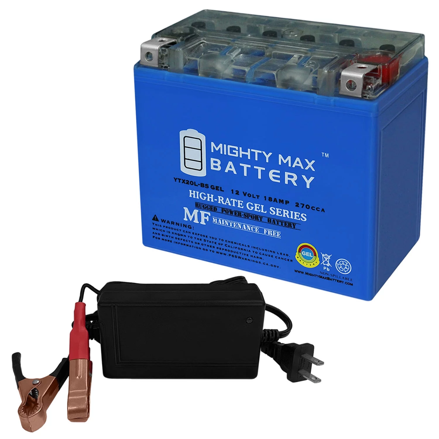 YTX20L-BS GEL Battery Replacement for Exide 16L-BS + 12V 4Amp Charger