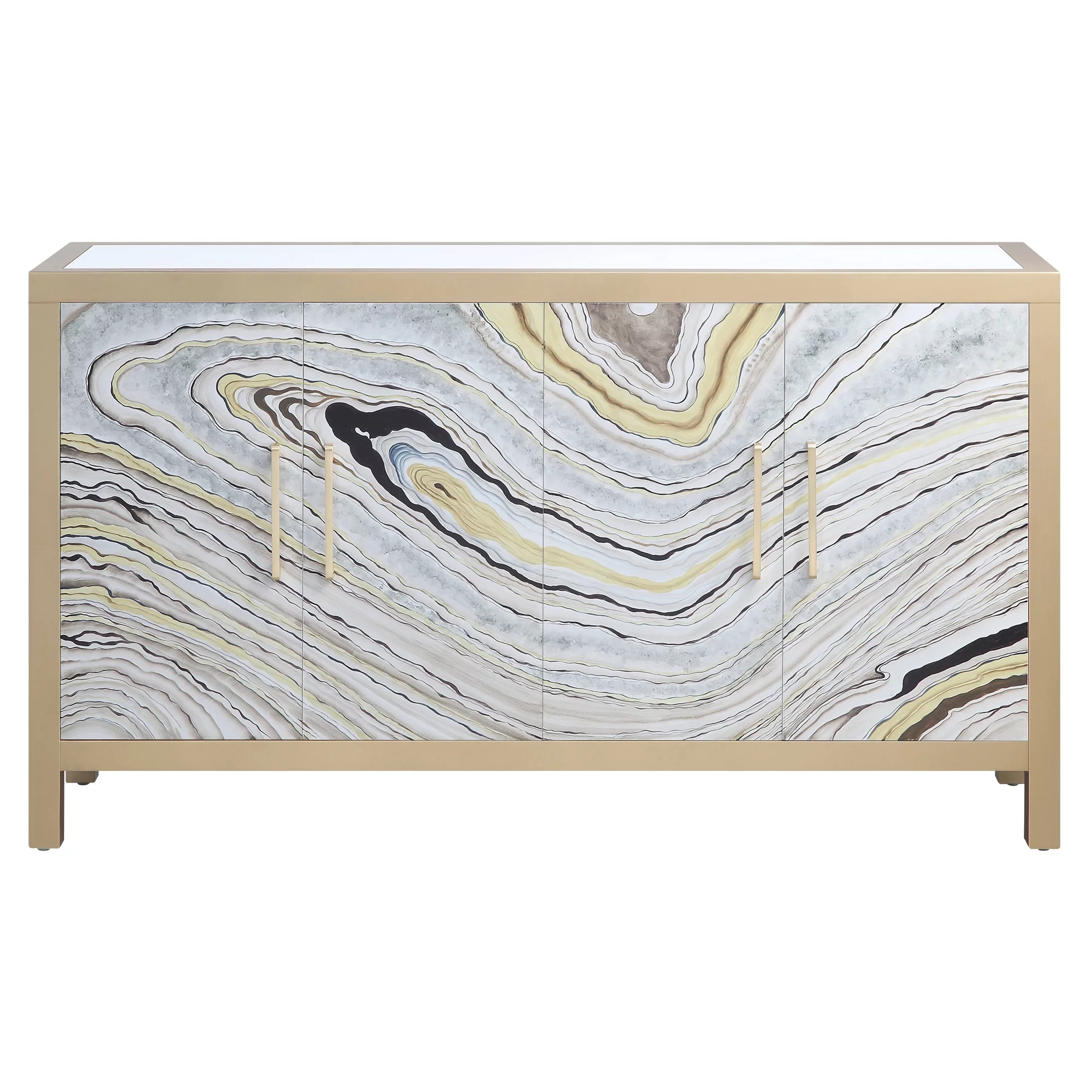 ACME Olisa Rectangular Console Table in Stone Grain, White and Gold