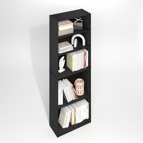 Furinno Gehry 5-Tier Bookcase, Bookshelf with Adjustable Shelves, White