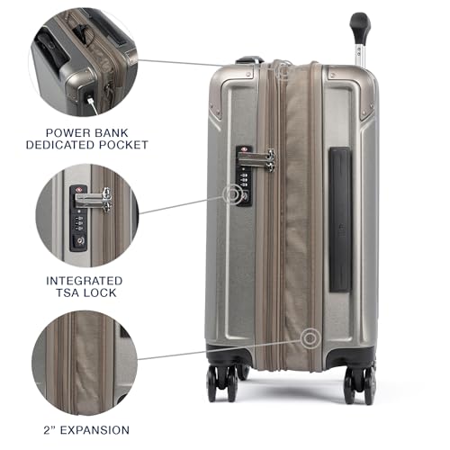 Travelpro Platinum Elite Hardside Expandable Carry on Luggage, 8 Wheel Spinner, TSA Lock, Hard Shell Polycarbonate Suitcase, Metallic Sand, Compact Carry on 20-Inch