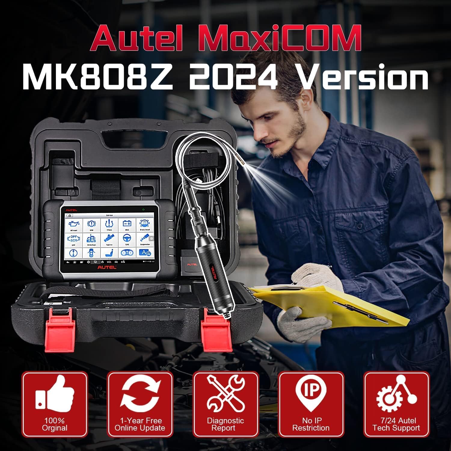 Autel MaxiCOM MK808Z with 60$ MV108S, 2024 Android 11 MK808 Bidirectional Scan Tool Same As MK808BT Pro MX808S MK808S, Alternative to MaxiCheck MX900 OBD2 Scanner, 28+ Service, Active Testing scanner