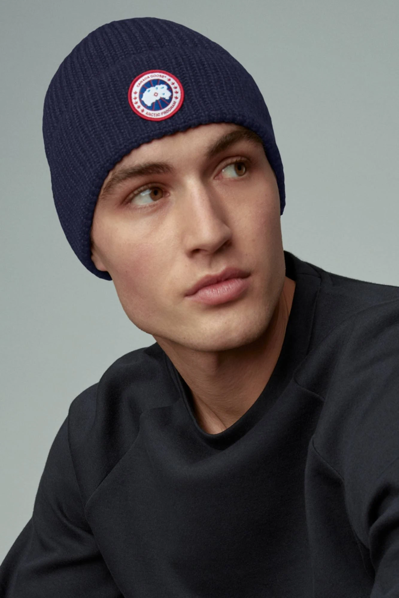 Men&s Canada Goose Arctic Disc Ribbed Toque Beanie - Blue