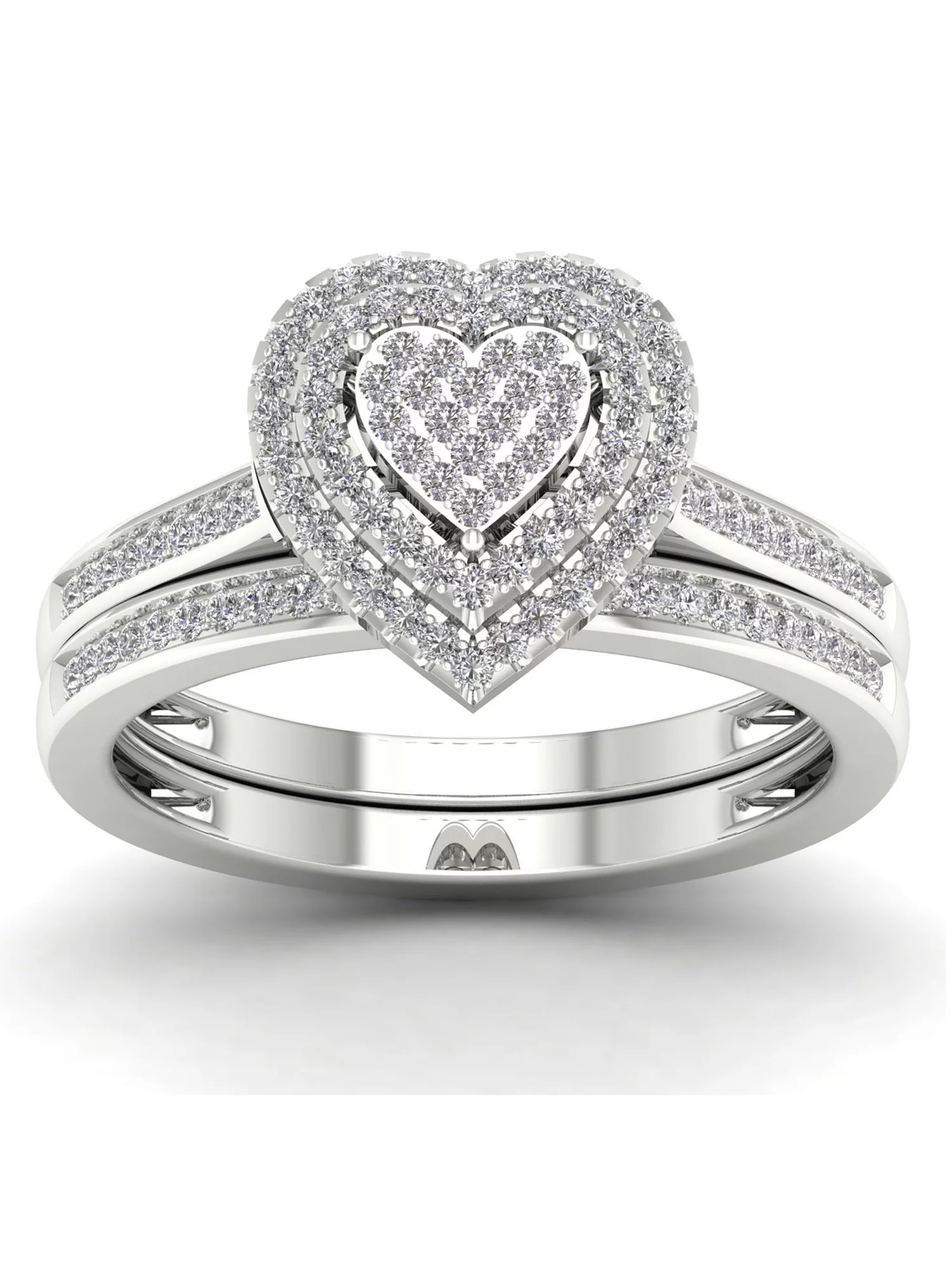 Imperial 1/3Ct TDW Diamond S925 Sterling Silver Heart Shape Cluster Halo Bridal Set (I-J, I2)