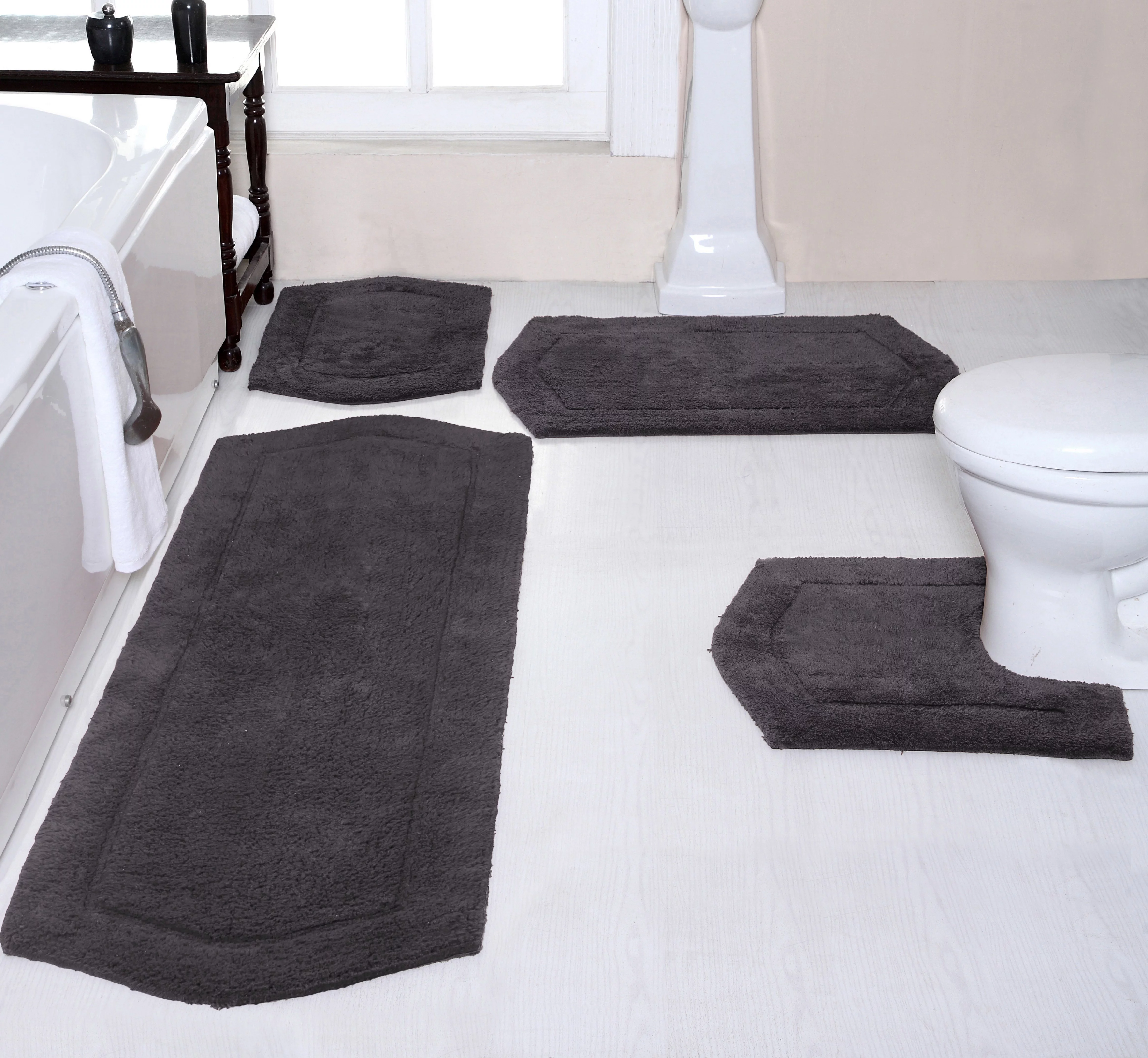Home Weavers Waterford Collection 100% Cotton Tufted Bath Rug, Non-Slip Bath Mats, Machine Washable bath rugs for Bathroom, 4 Piece Set with Contour, Gray Rug