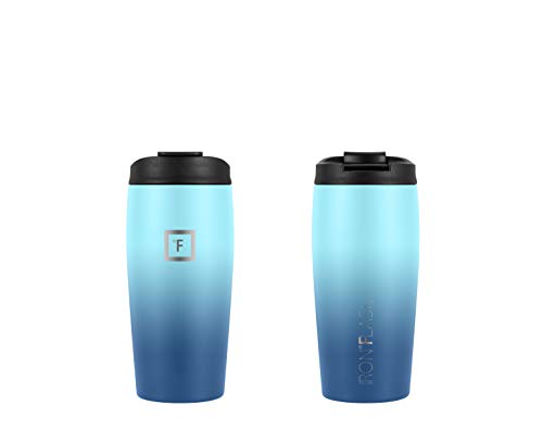 IRON °FLASK Nomad Tumbler - 2 Lids Straw/Flip, Vacuum Insulated Stainless Steel Bottle, Double Walled, Drinking Cup, Thermo Coffee Travel Mug, Water - Blue Waves, 16 Oz