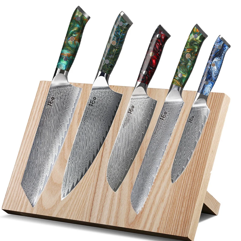 6x TURWHO Kitchen Chef Knife Japanese VG10 Damascus Steel Knife Block Set Resin