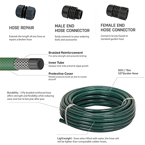 Eden 94051 Rubber Garden Hose 1/2 in. x 50 ft, DIY Hose Set