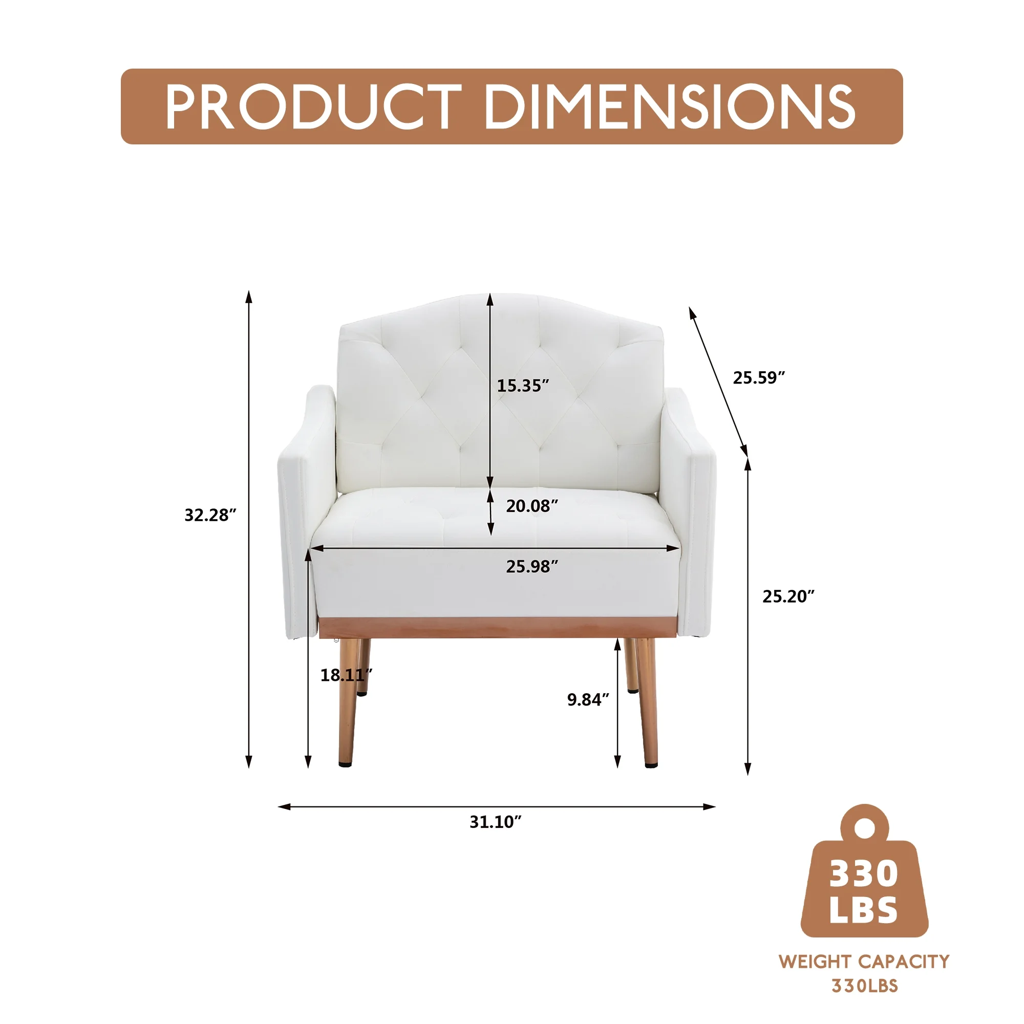 HOMEFUN White Modern PU Leather High-Back Leisure Single Accent Chair with Rose Golden Metal Feet