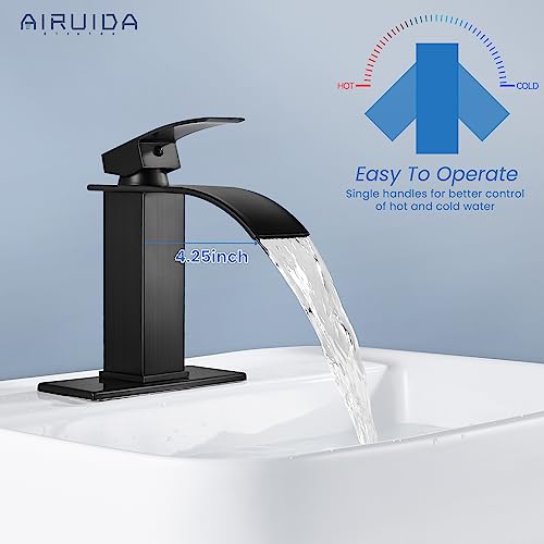 Airuida Brushed Gold Tall Waterfall Bathroom Vessel Sink Faucet Modern Bathroom Vanity Faucet Single Handle Single Hole Farmhouse Bar Mixer Tap Washbasin Faucet Deck Mount